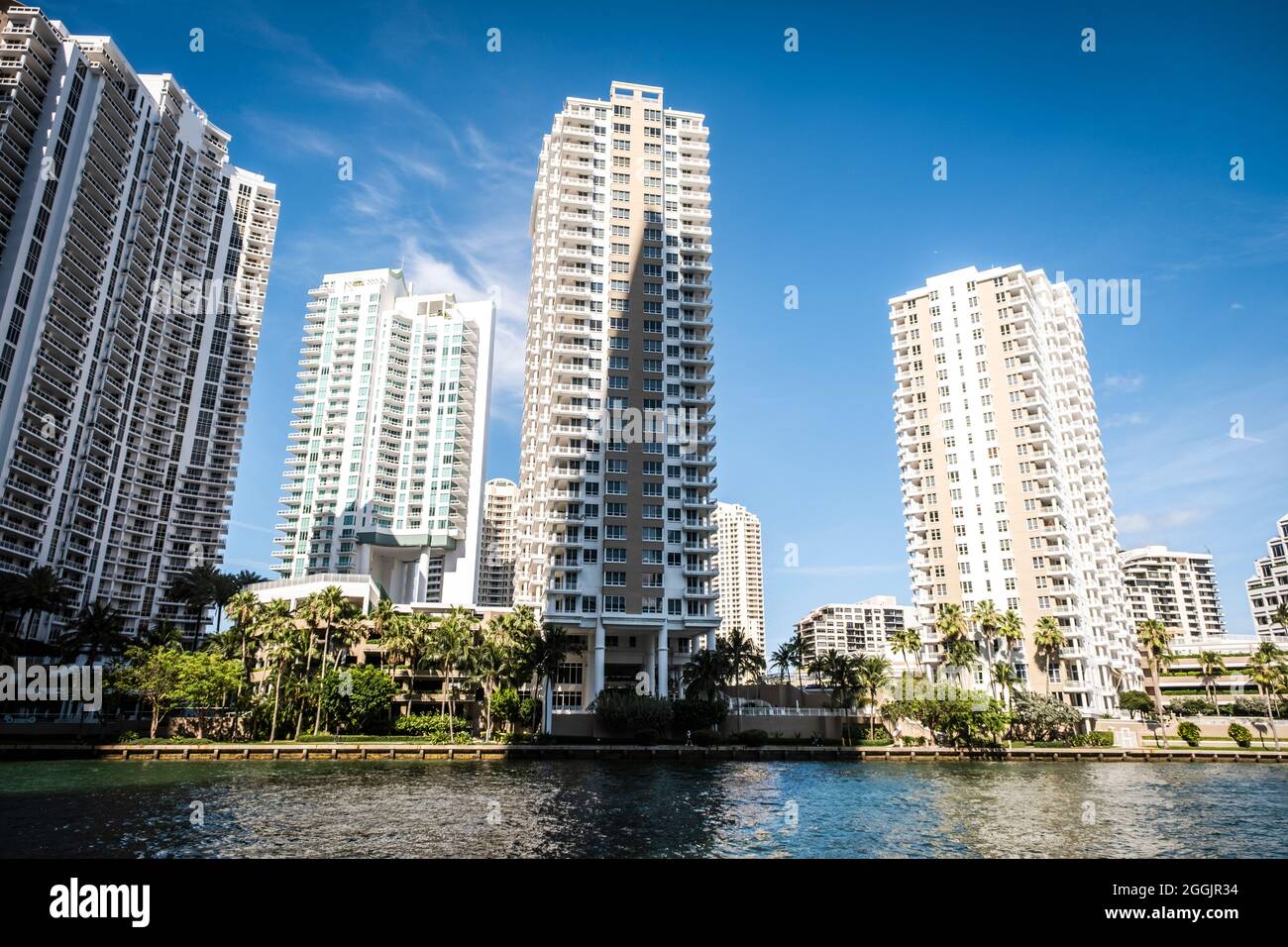 Blick auf die Skyline der Innenstadt vom neuen Brickell City Center, Miami, Florida Stockfoto
