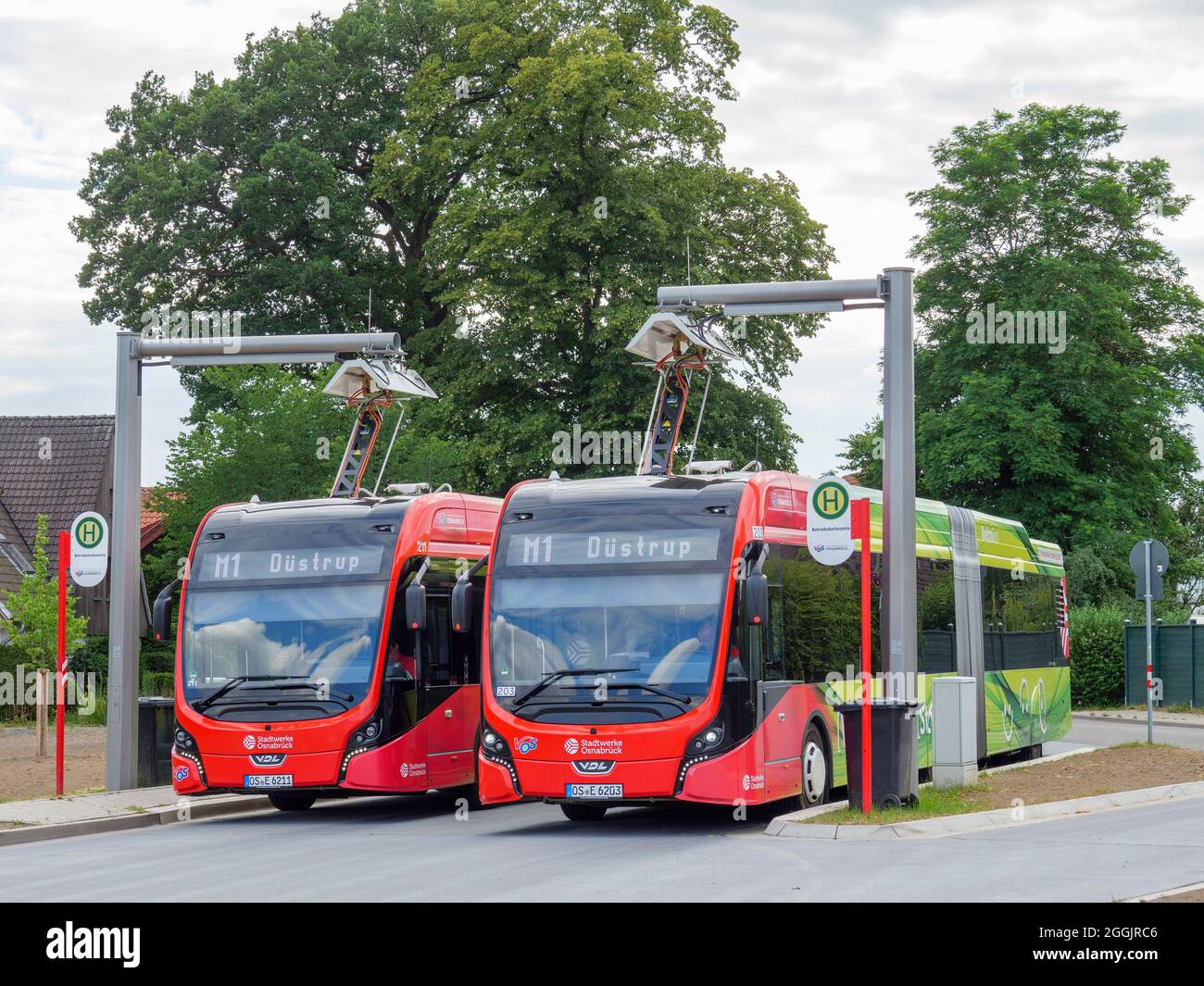 Ladestation für Elektrobusse, Osnabrück, Osnabrücker Land, Niedersachsen, Deutschland Stockfoto