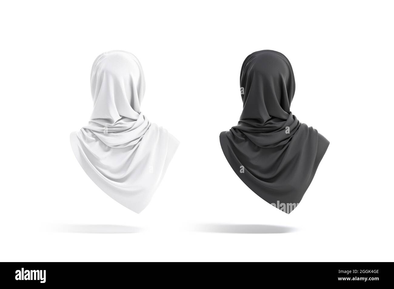 Leere schwarz-weiße Frau muslimische Hijab-Mockup, Rückansicht Stockfoto