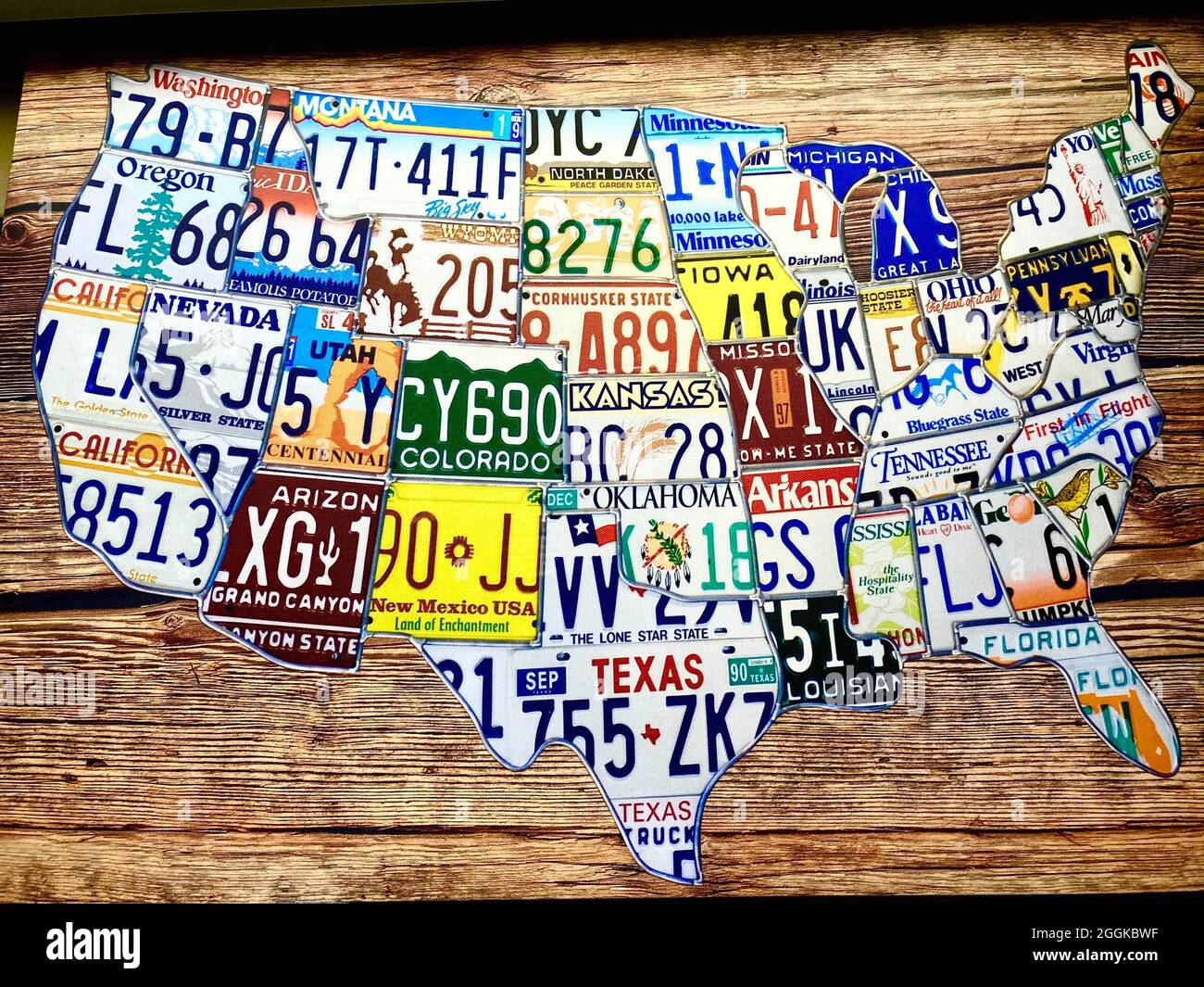 Karte der USA aus staatlichen Nummernschildern Stockfoto