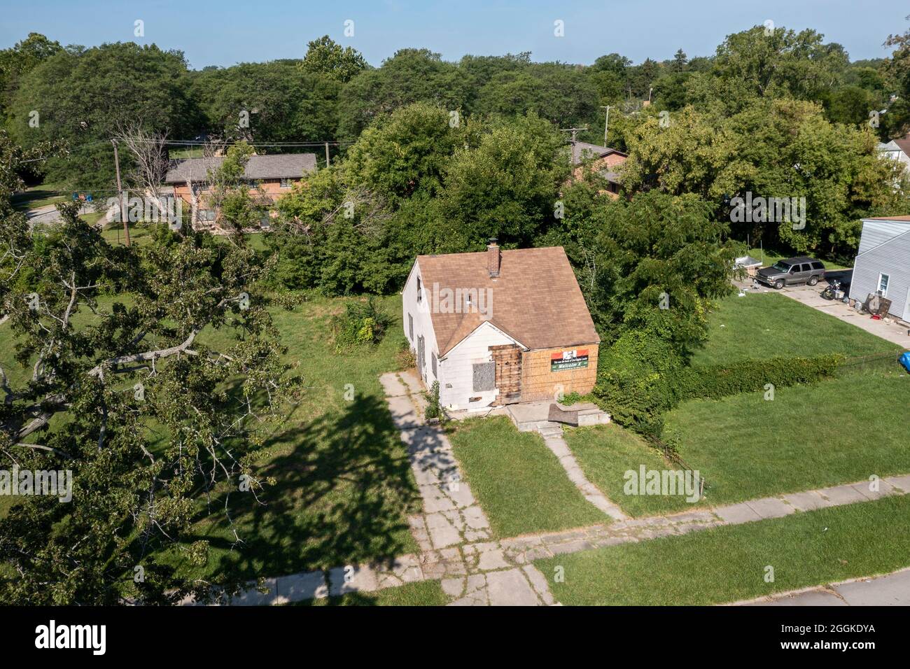 Inkster, Michigan - das Haus, in dem Malcolm X, damals bekannt als Malcolm Little, seit 1952 lebte. Als er hier lebte, wurde er Mitglied Stockfoto