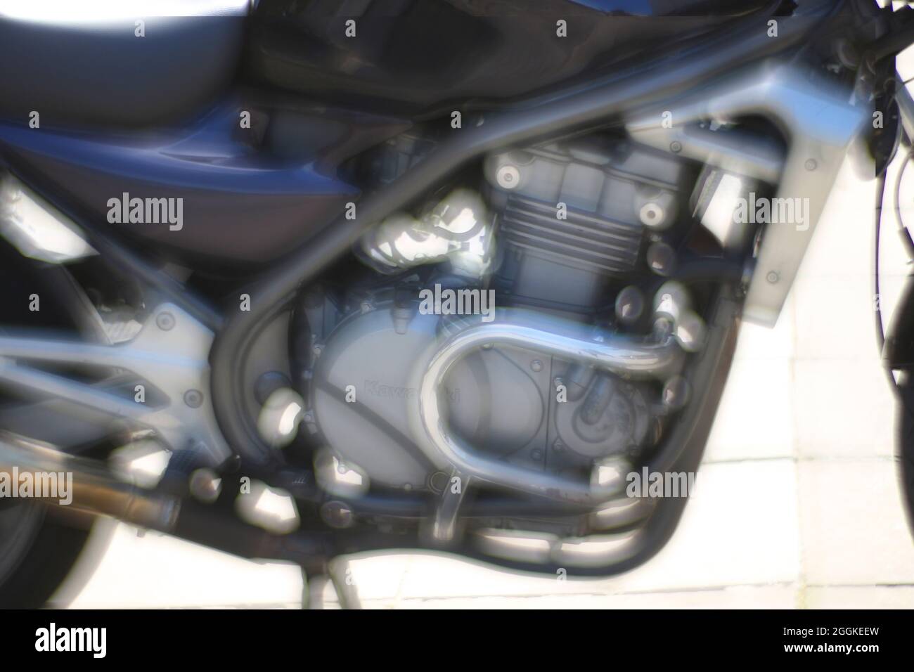 Motorblock eines Motorrads. Stockfoto