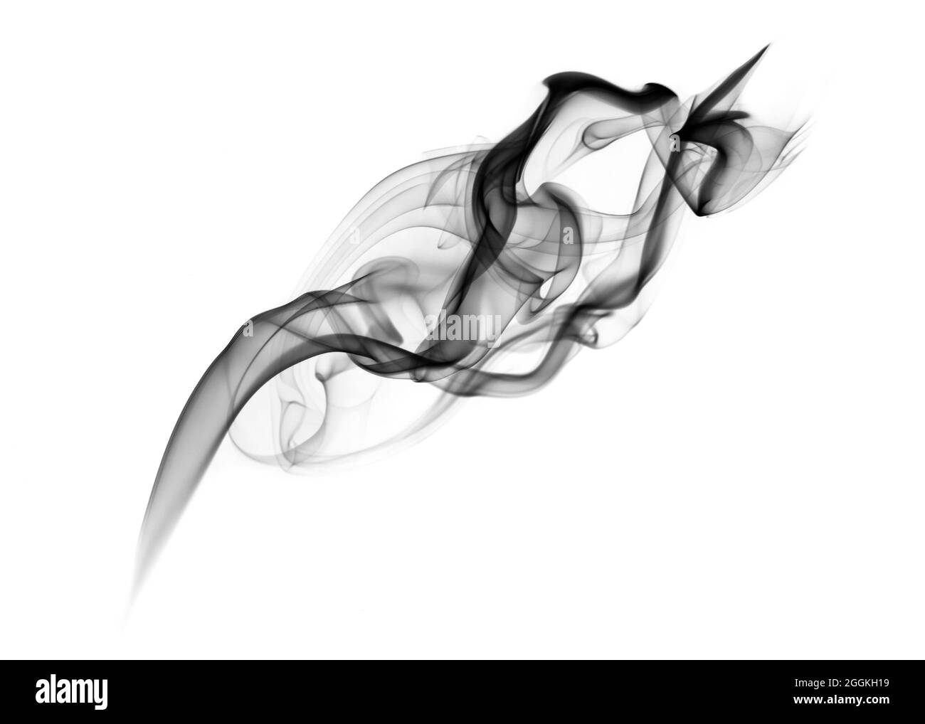 Schwarze Rauchwolke isoliert auf Weiß Stockfoto