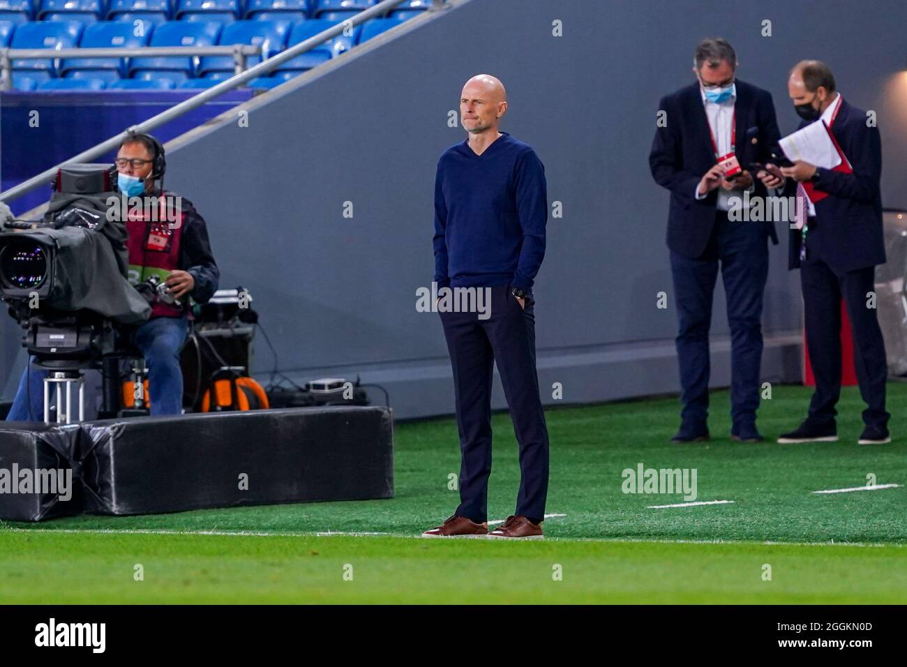 OSLO, NORWEGEN - 1. SEPTEMBER: Trainer Solbakken aus Norwegen während des WM-Qualifikationsspiel zwischen Norwegen und den Niederlanden im Ullevaal-Stadion am 1. September 2021 in Oslo, Norwegen (Foto: Andre Weening/Orange Picles) Stockfoto