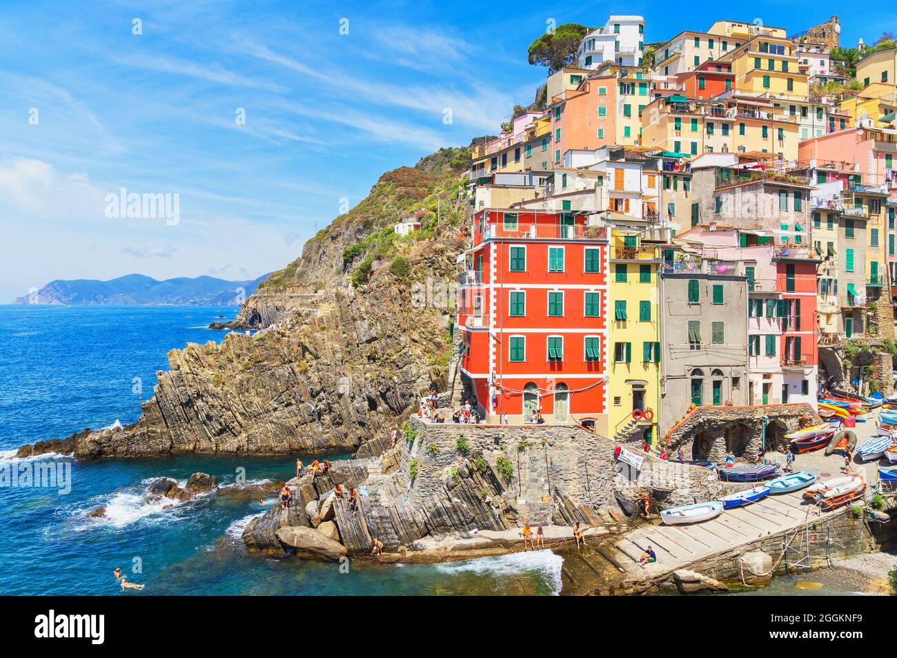 Riomaggiore, Cinque Terre, Ligurien, Italien. Europa Stockfoto