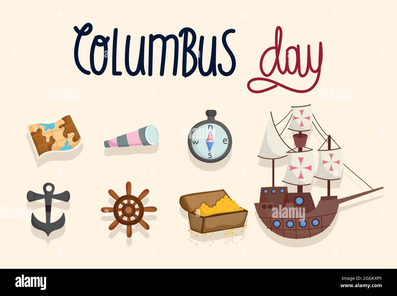 Columbus Day Icons set Stock Vektor