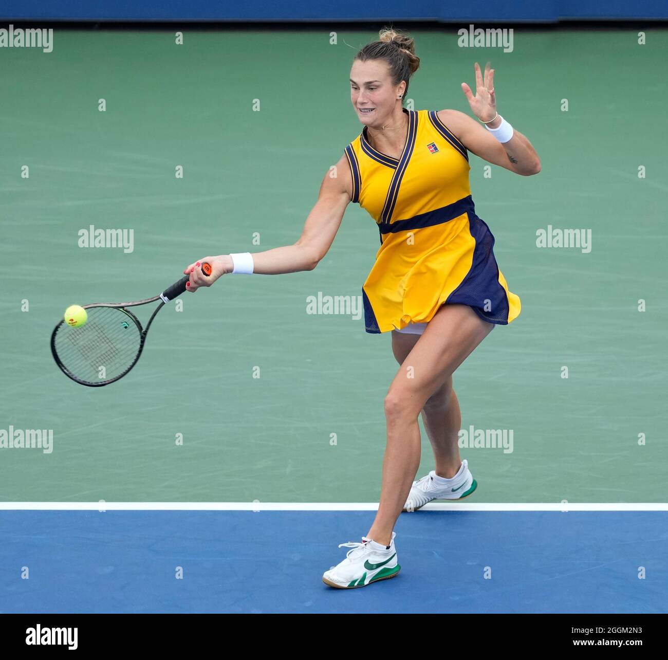 1. September 2021: Aryna Sabalenka (BLR) besiegte Tamara Zidansek 6-3, 6-1, bei den US Open, gespielt im Billy Jean King Ntional Tennis Center in Flushing, Queens, New York/USA © Leslie Billman/Tennisclix/CSM Stockfoto
