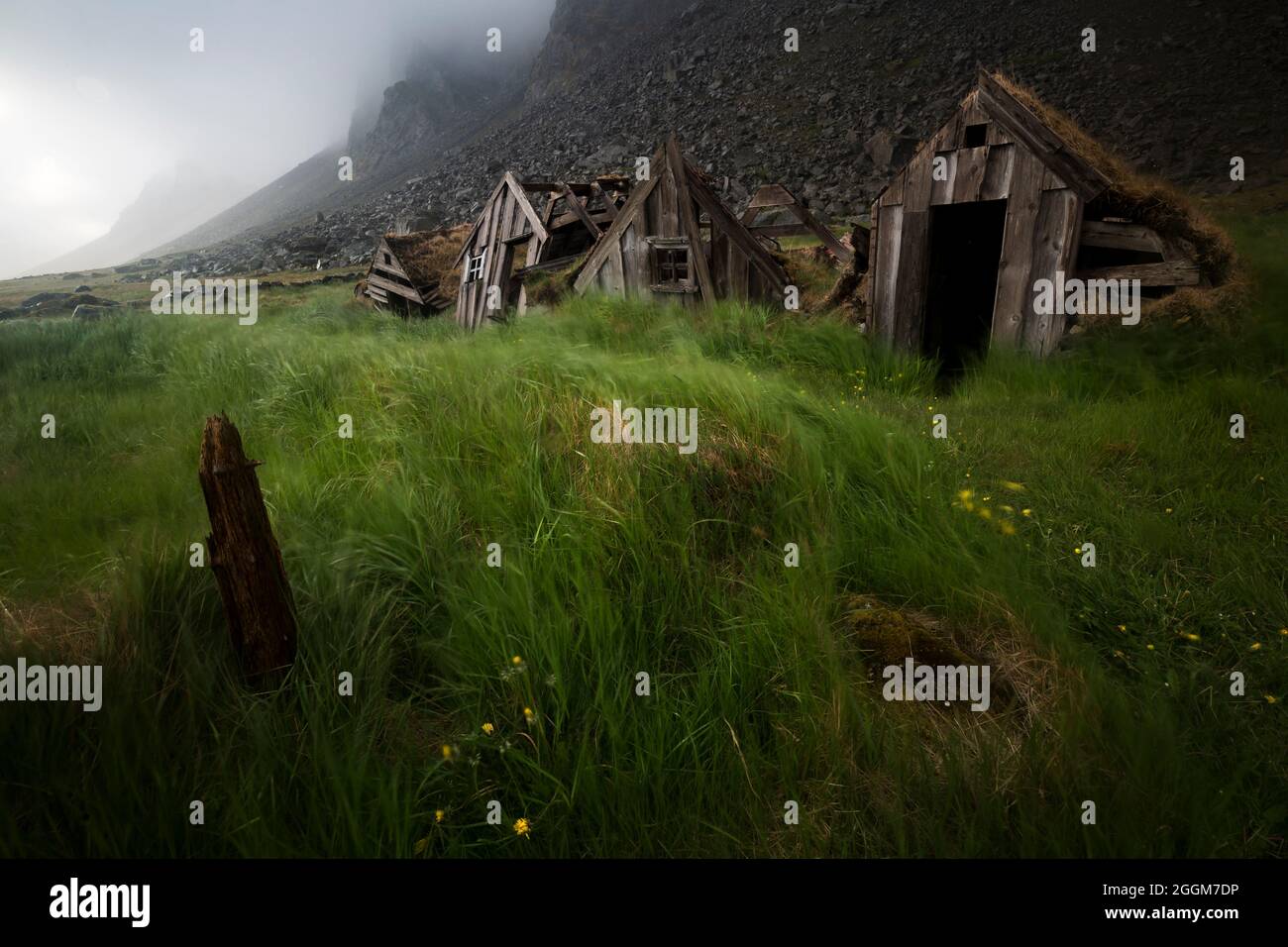 Alte Hütten in Island. Stockfoto
