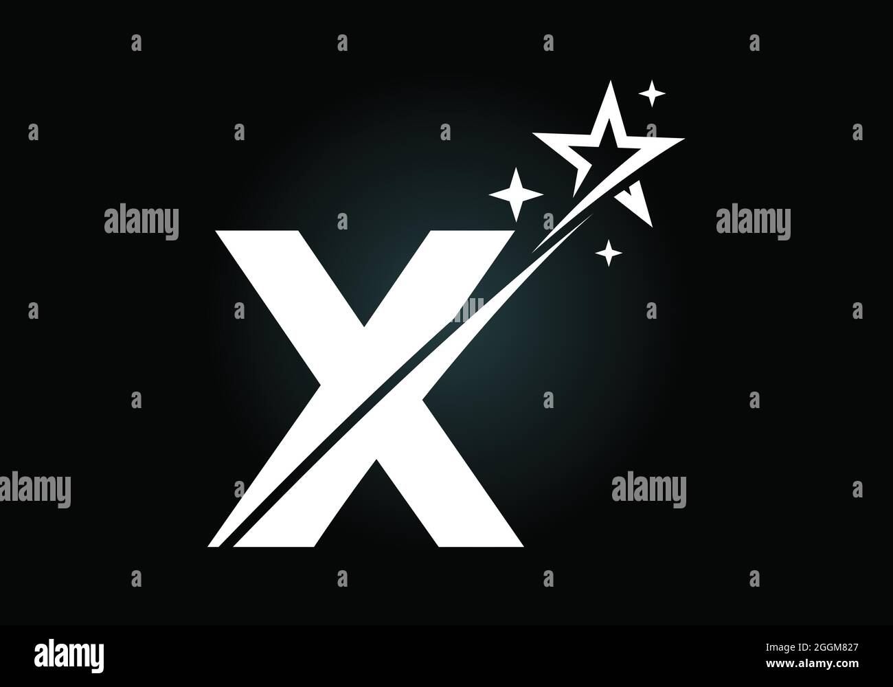 Anfängliches X-Monogramm-Alphabet mit Swoosh- und Stern-Logo-Symbol. Abstraktes Sternzeichen-Symbol-Design. Modernes Vektorlogo für Unternehmen und Unternehmen Stock Vektor