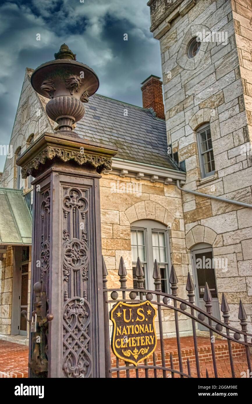Die Cemetery Lodge am Eingang des Antietam National Cemetery in Sharpesburg, Maryland. Stockfoto