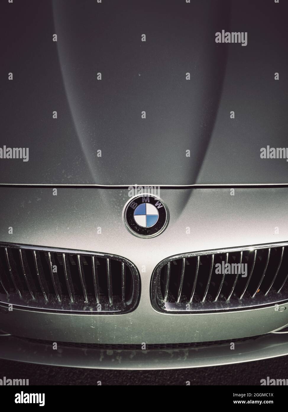 Ein Foto von meinem 2011 BMW 528i. Ich möchte die Karosserielinien und die Eleganz des Tourenwagens einfangen. Stockfoto