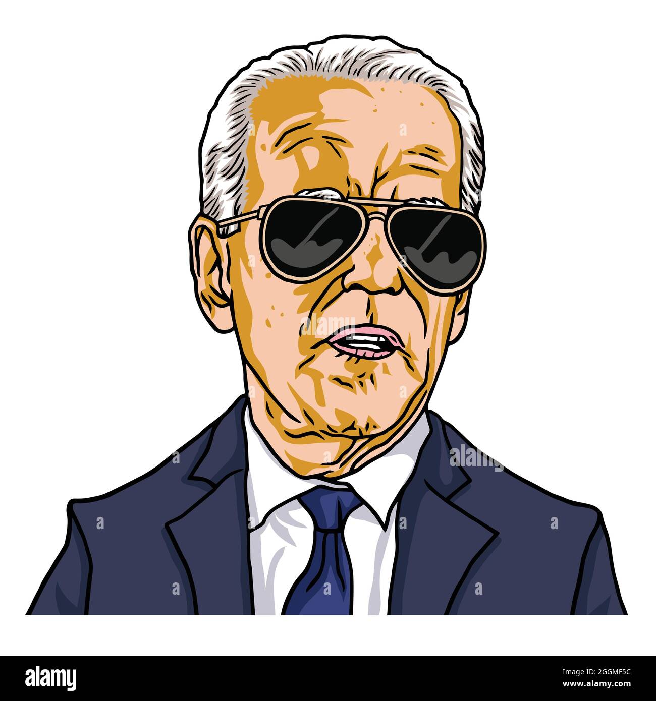Joe Biden der Präsident der Vereinigten Staaten trägt schwarze Sonnenbrille US Cartoon Karikatur Vektor Illustration. Washington, Den 2. September 2021 Stock Vektor
