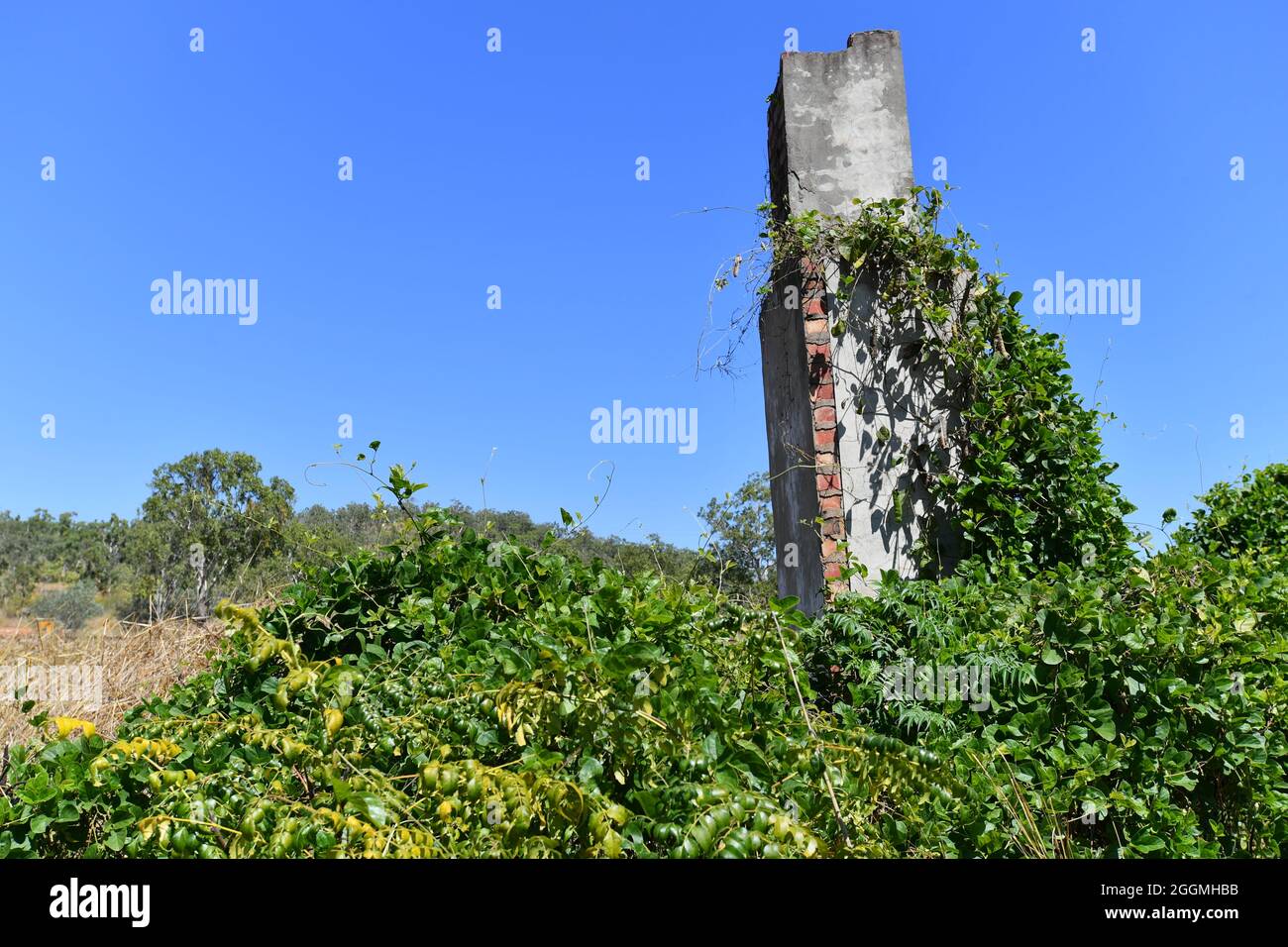 Alte Schornsteinreliquie aus der historischen Bergbaustadt Burrundie im Northern Territory, Australien. Stockfoto