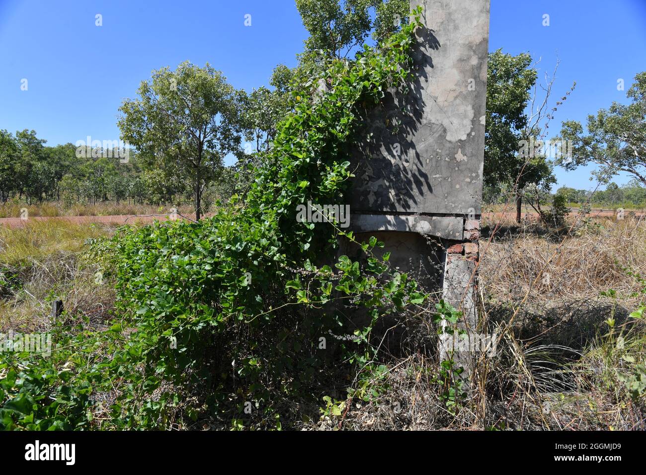 Alte Schornsteinreliquie aus der historischen Bergbaustadt Burrundie im Northern Territory, Australien. Stockfoto