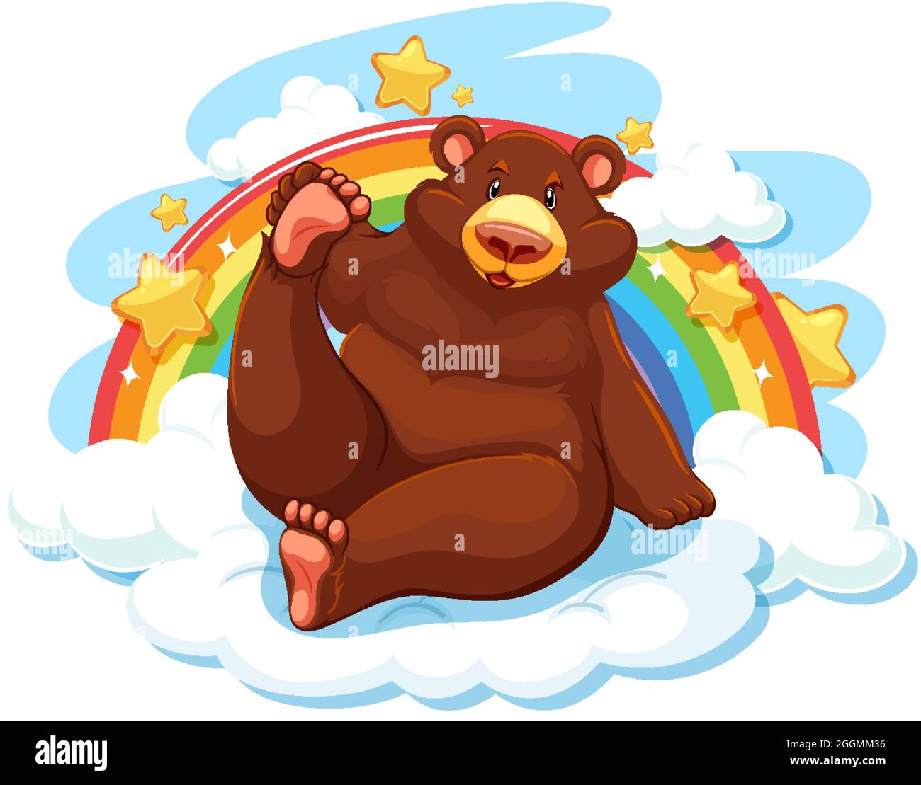 Grizzly Bär auf der Wolke mit Regenbogenabbildung Stock Vektor
