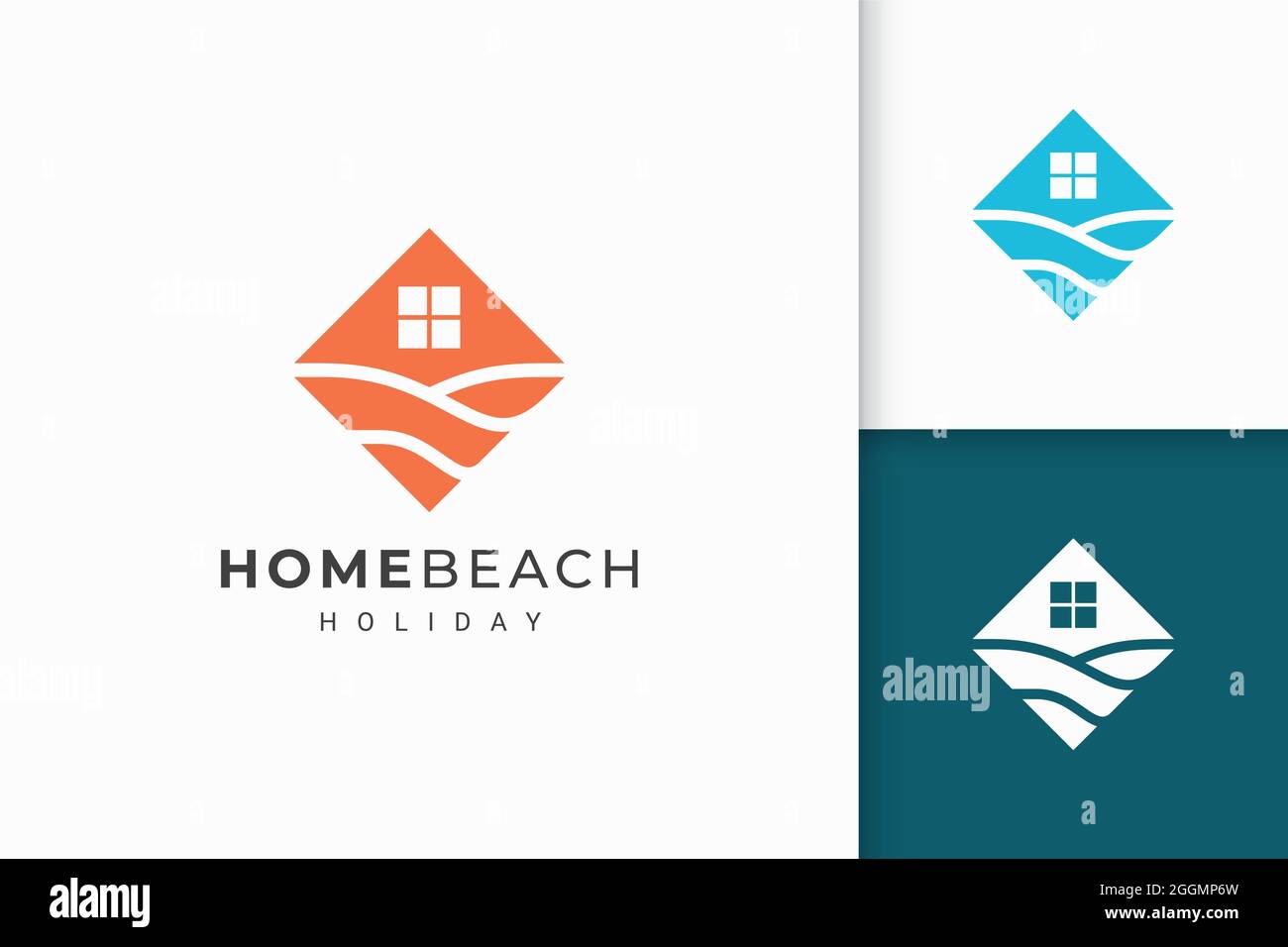 Strandhotel- oder Resort-Logo in abstrakter, flacher Form Stock Vektor