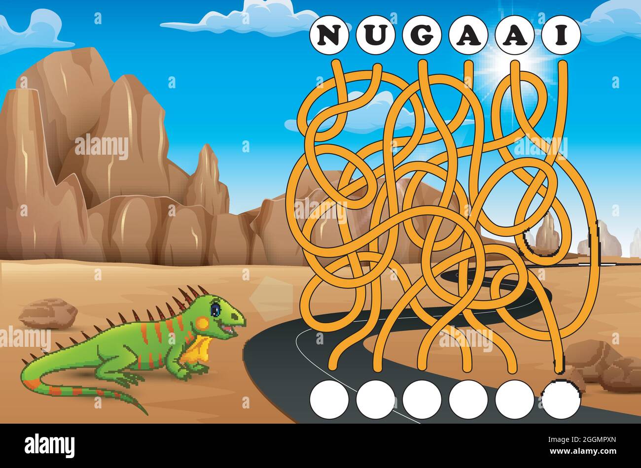 Spiel iguana Labyrinth finden Weg zum Wort Stock Vektor