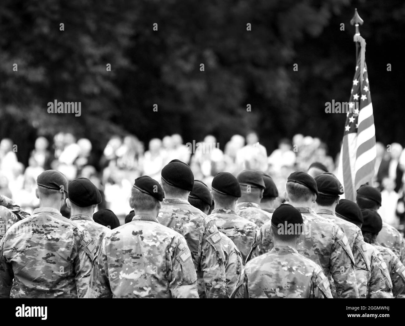 US-Soldaten. US-Armee. Militärische Streitkräfte der Vereinigten Staaten von Amerika. Soldaten marschieren auf der Parade. Veterans Day. Memorial Day. Stockfoto