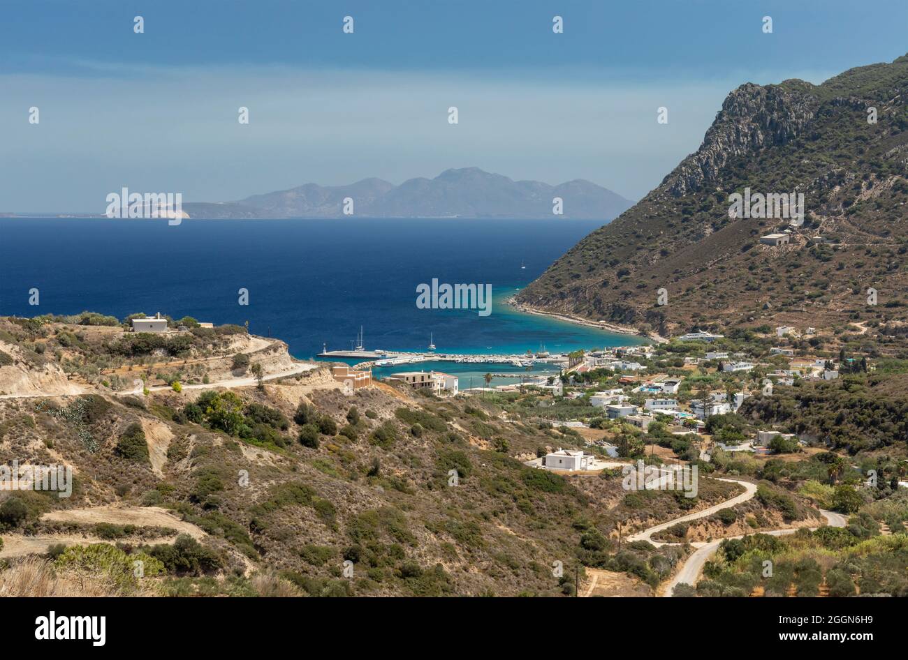 Panoramablick auf den Golf von Kefalos von der Burg von Kefalos, Kos, Dodekanes Inseln, Griechenland Stockfoto