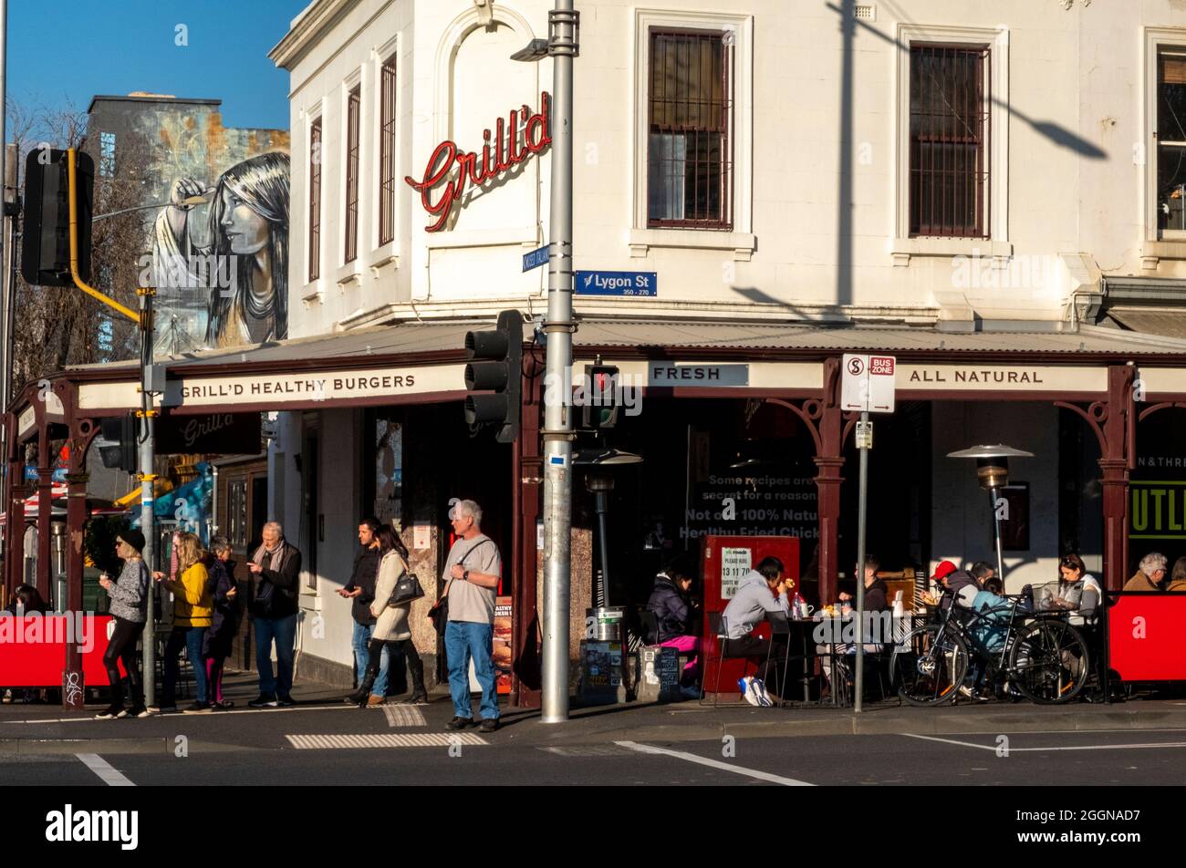 Café in Lygon Street Carlton, Melbourne, Victoria, Australien Stockfoto