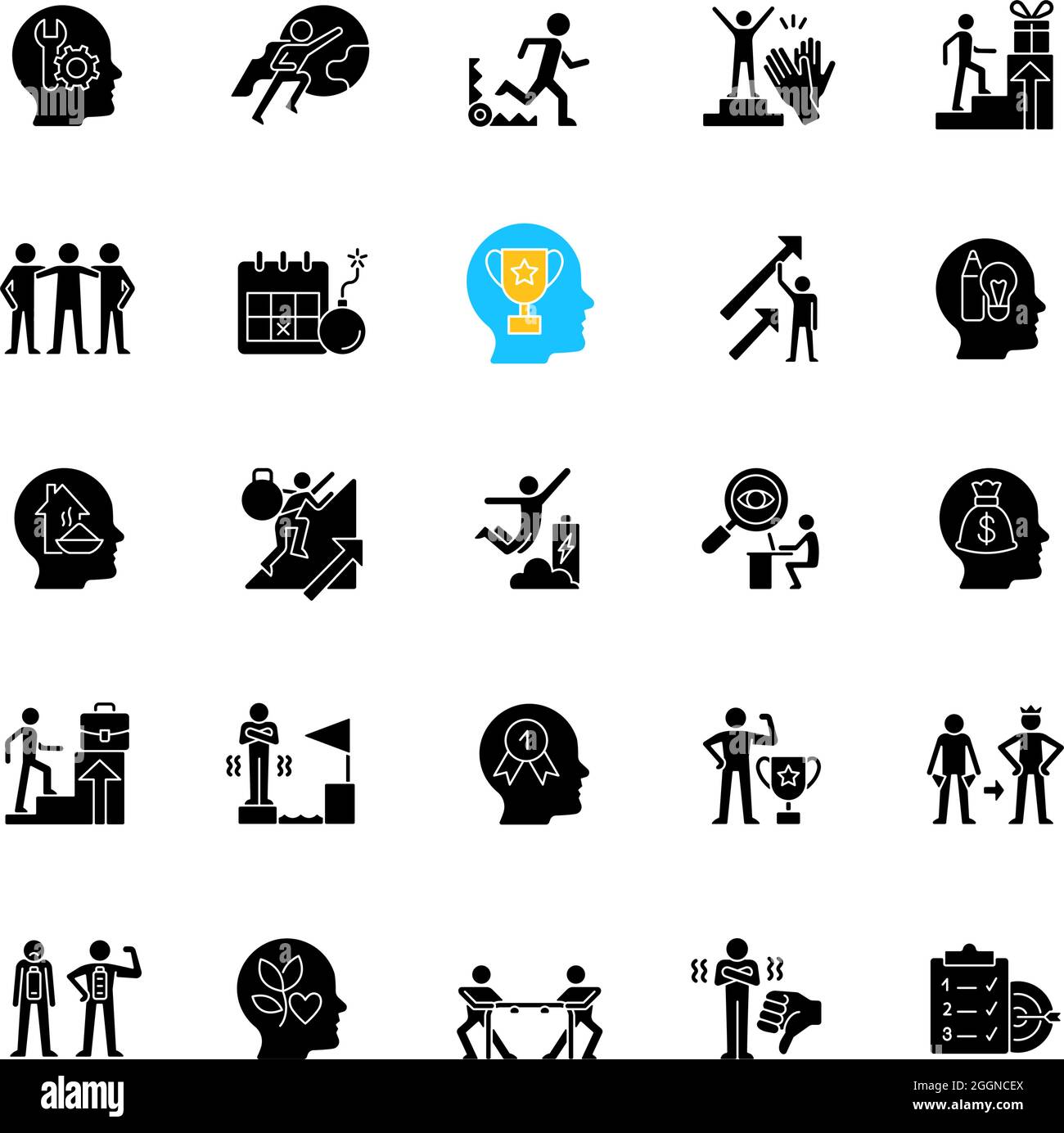 Motivation schwarze Glyphen-Symbole auf weißem Raum gesetzt Stock Vektor