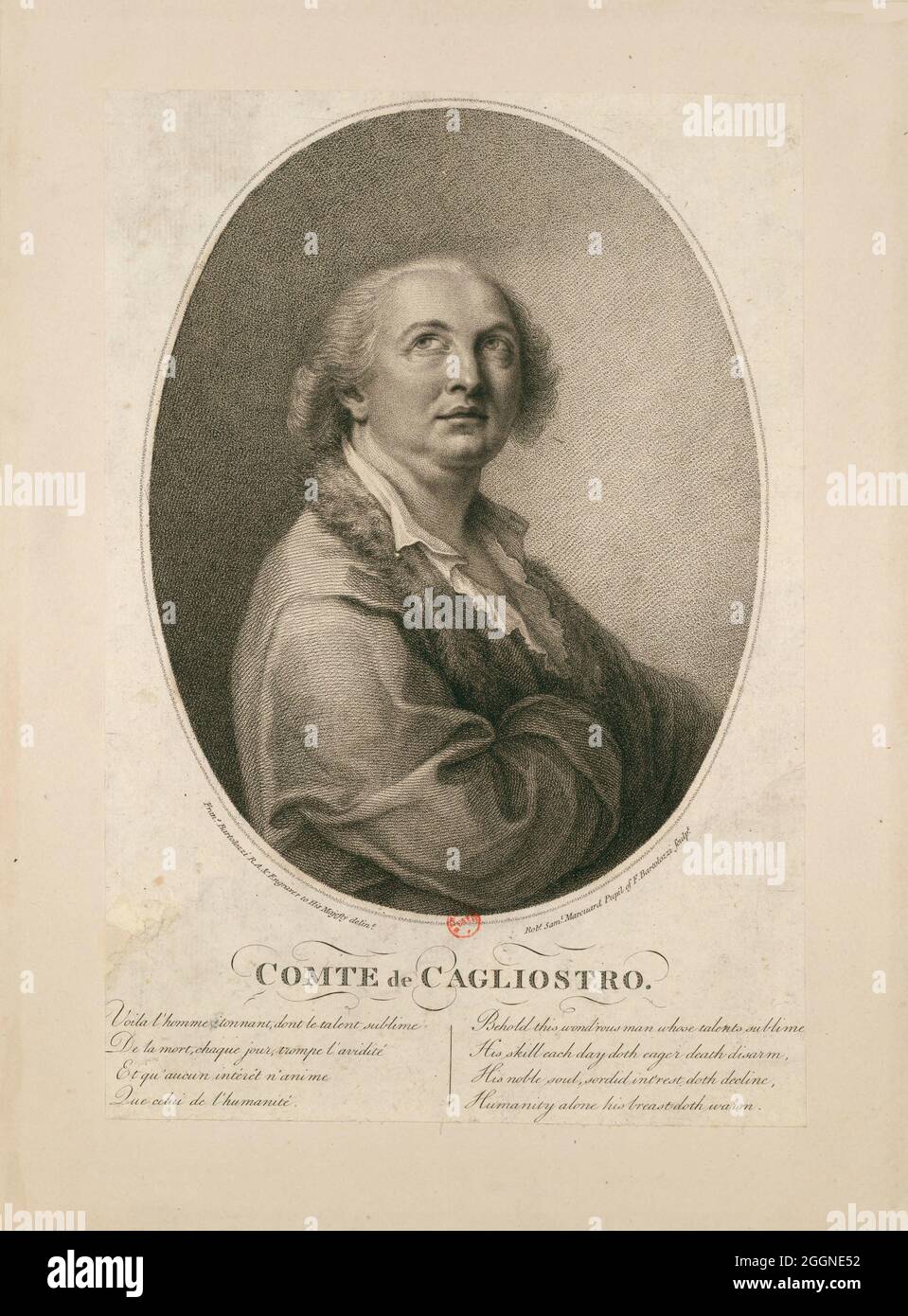 Graf Alessandro di Cagliostro (1743-1795). MUSEUM: BIBLIOTHEQUE NATIONALE DE FRANCE. Autor: FRANCESCO BARTOLOZZI. Stockfoto