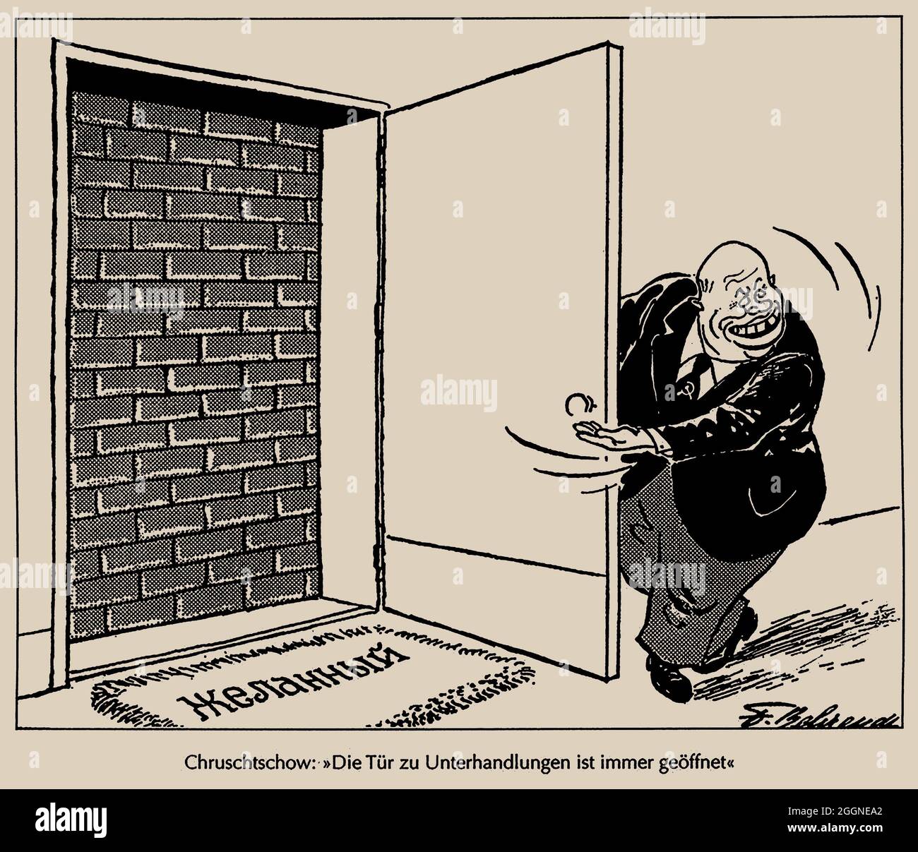 Chruschtschow: „die Tür zu Verhandlungen ist immer offen“. Museum: PRIVATE SAMMLUNG. Autor: FRITZ BEHRENDT. Stockfoto