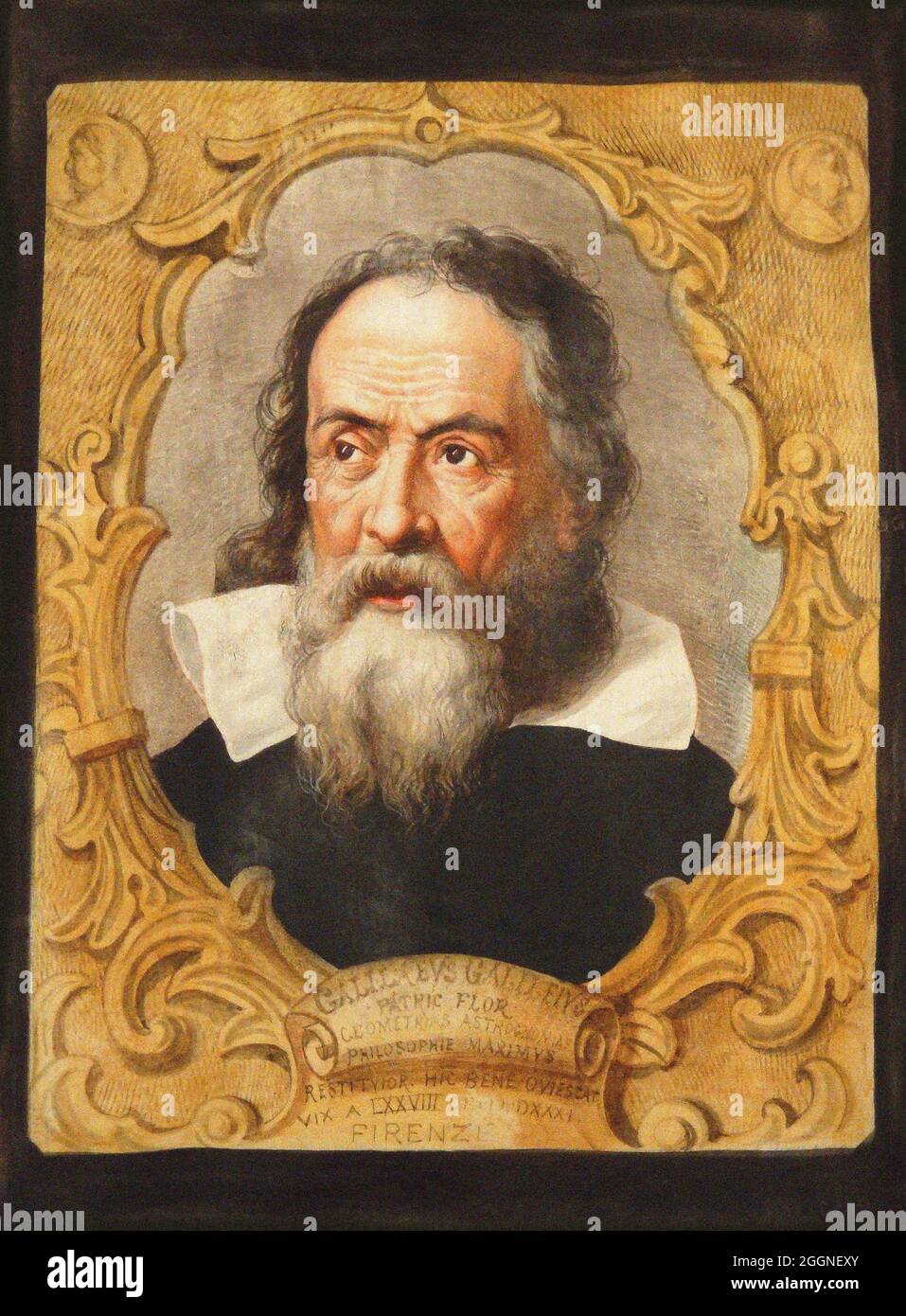 Porträt von Galileo Galilei. Museum: PRIVATE SAMMLUNG. Autor: ANONYM. Stockfoto