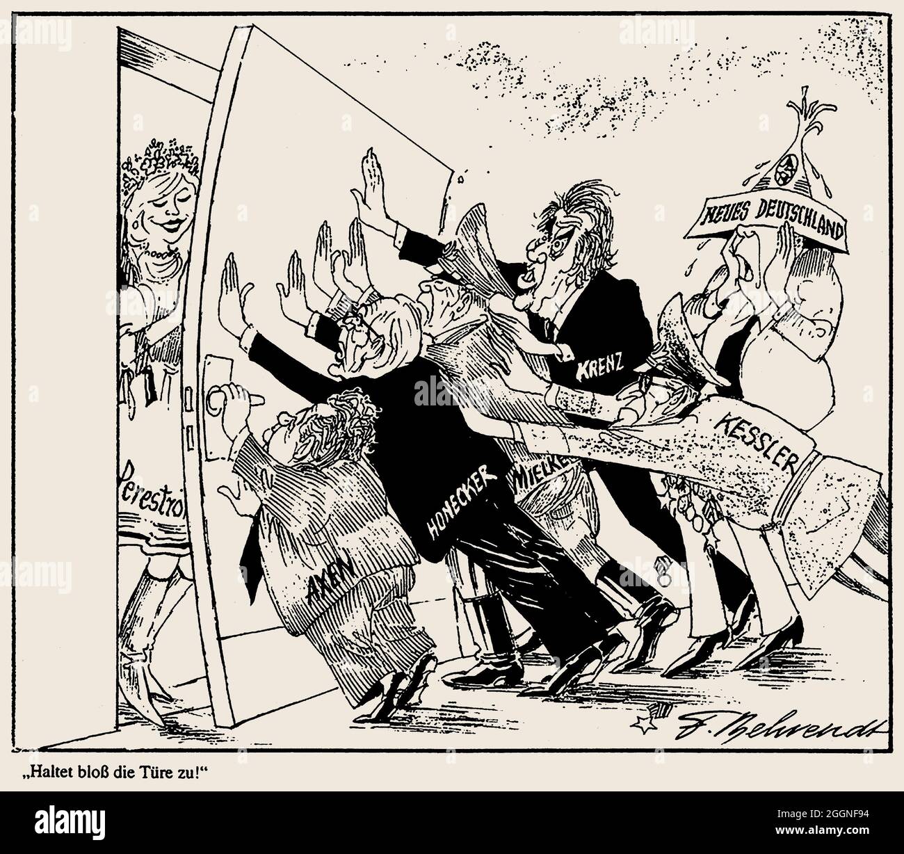 Bar die Tür!. Museum: PRIVATE SAMMLUNG. Autor: FRITZ BEHRENDT. Stockfoto