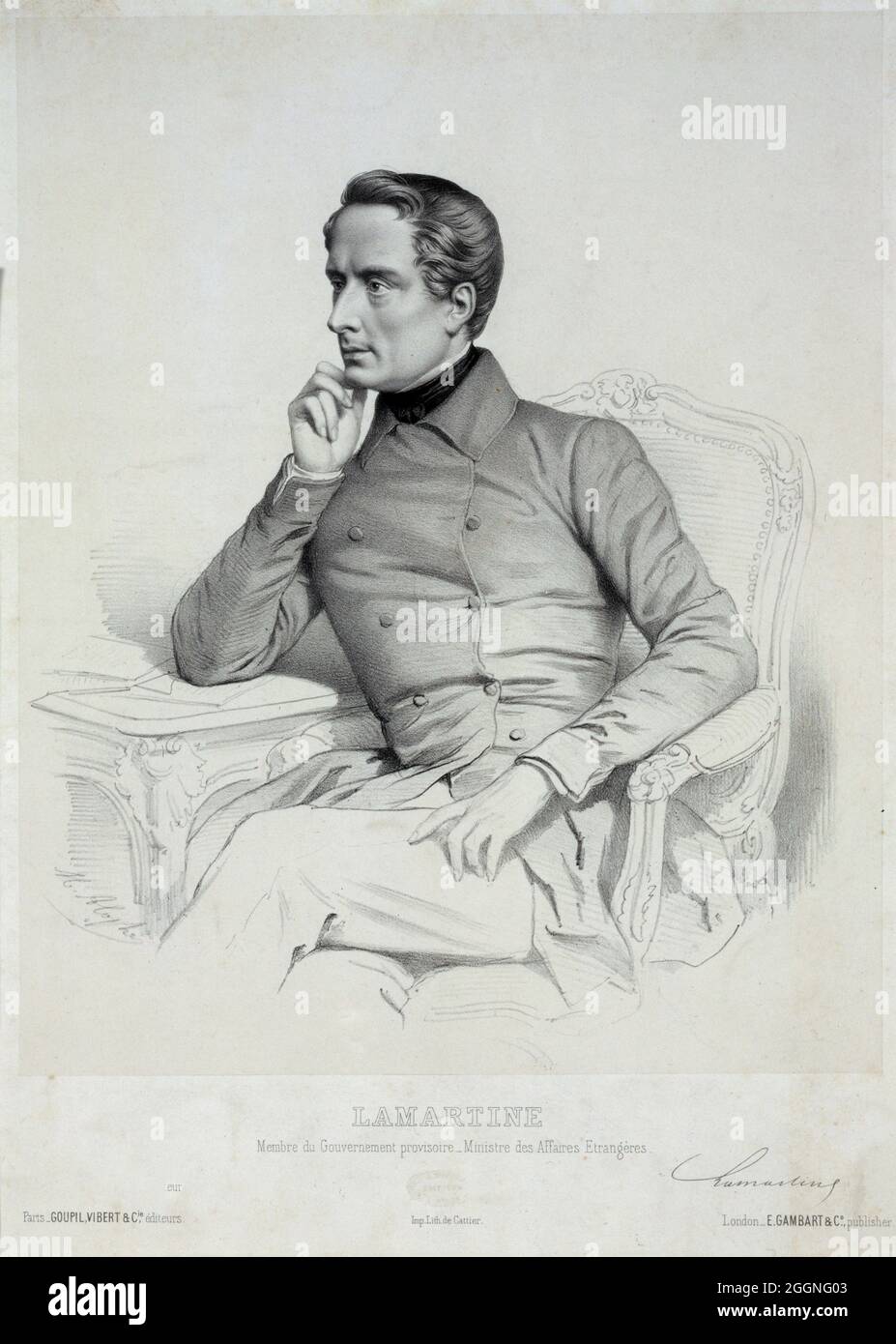 Porträt von Alphonse de Lamartine (1790-1869). Museum: PRIVATE SAMMLUNG. Autor: Marie-Alexandre Menut Alophe. Stockfoto