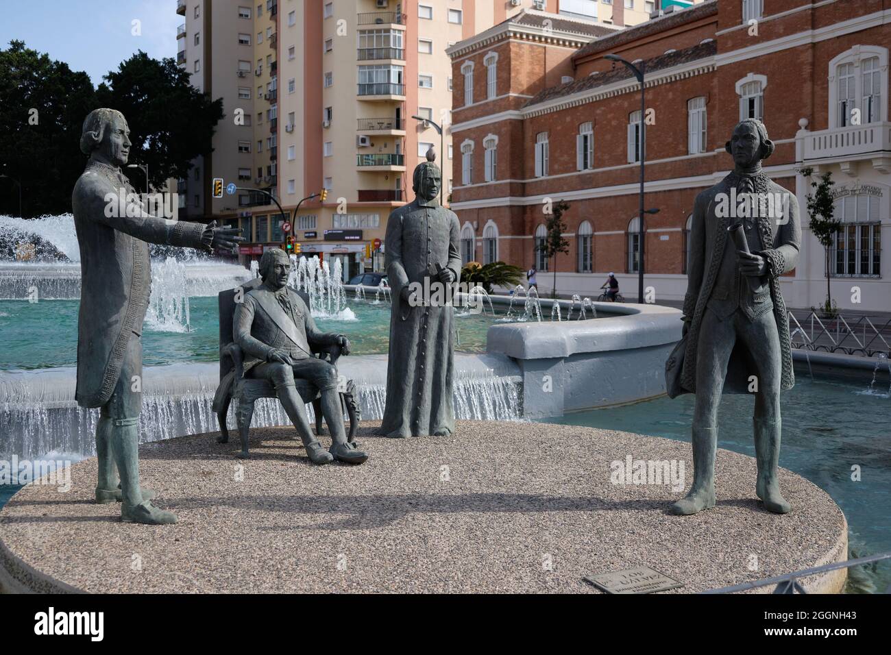 Denkmal für die Familie Galvez, Malaga, Spanien. Stockfoto