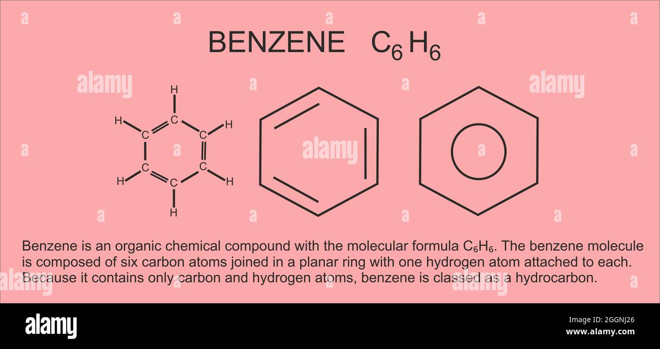 Benzol chemisch, strukturell und ringförmig Stockfoto
