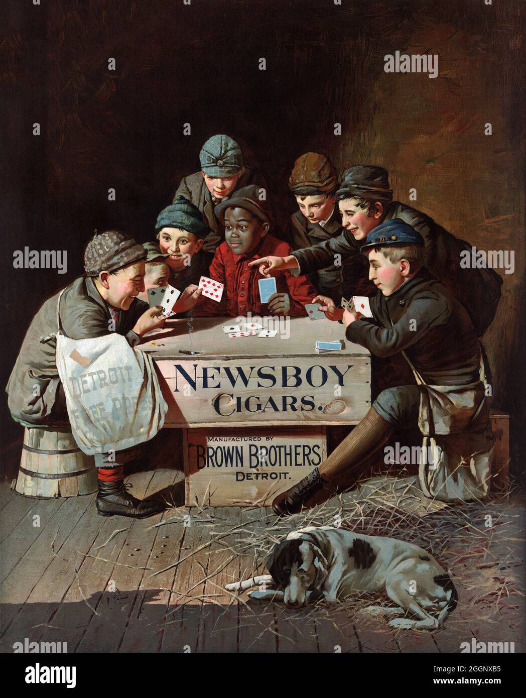 Newsboy-Zigarren. Hergestellt von Brown Brothers, Detroit. Restauriertes Vintage-Poster, das 1894 in den USA veröffentlicht wurde. Stockfoto