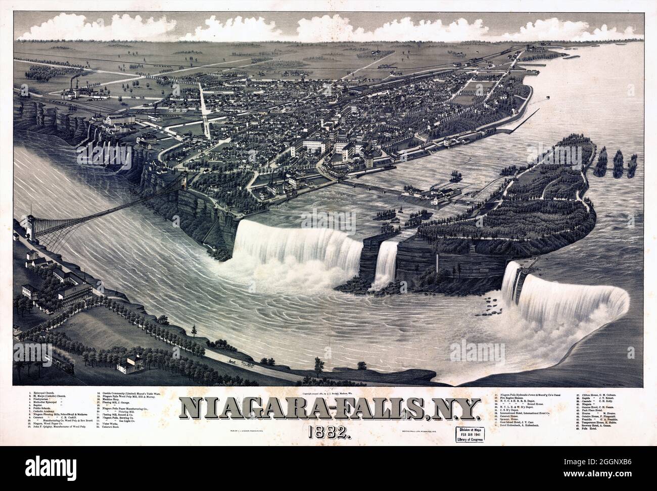 Niagara-Falls, N.Y. 1882. Restaurierte Vintage-Karte, die 1882 in den USA veröffentlicht wurde. Stockfoto