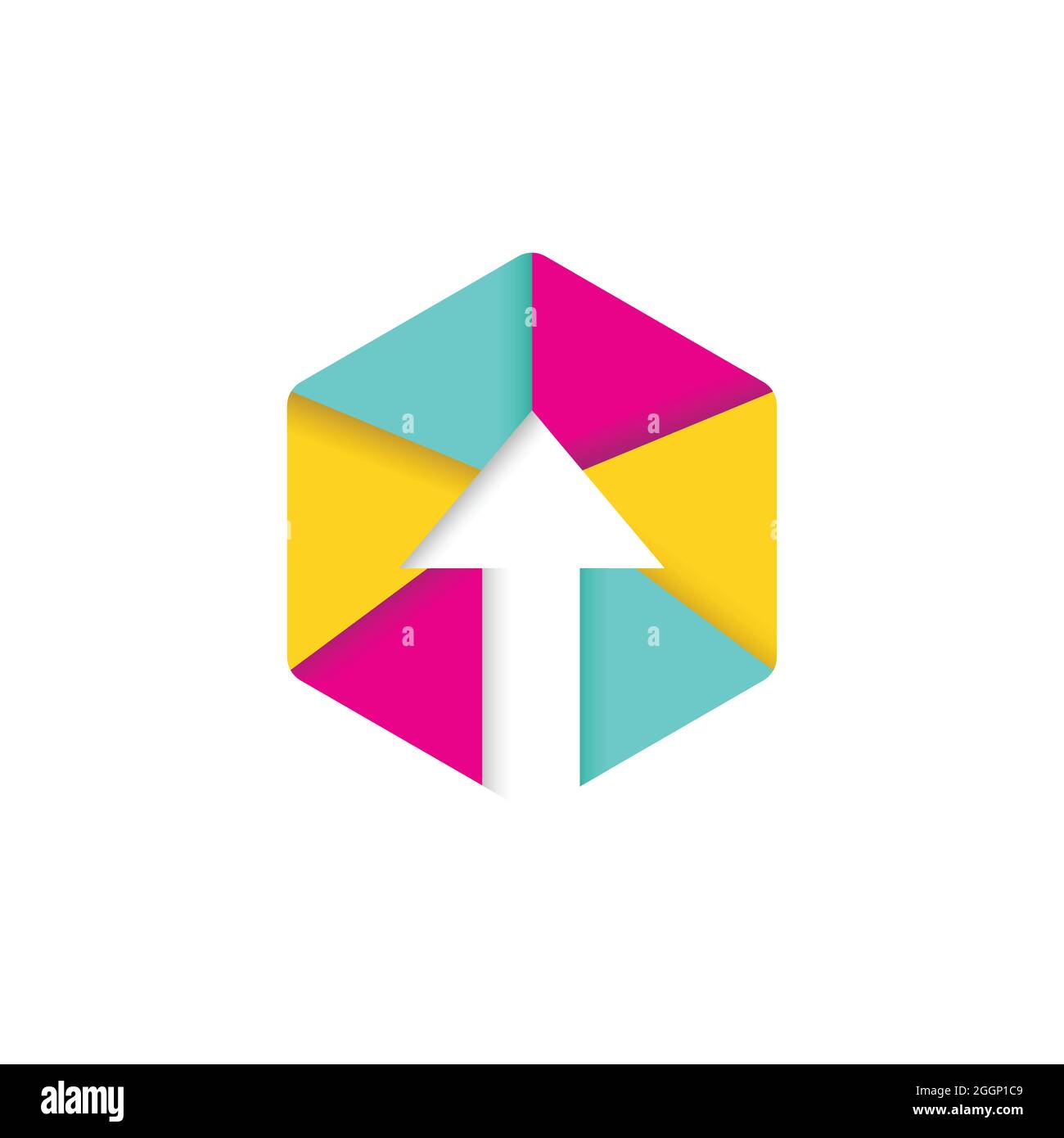 Modernes sechseckiges Pfeil-nach-oben-Logo-Design. Farbenfrohes digitales Logo mit Pfeil und Sechseck Stock Vektor