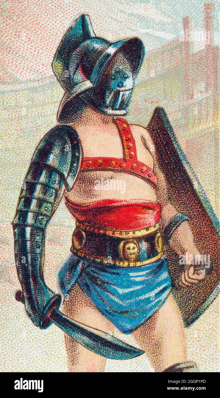Ein römischer Gladiator. Nach einem Chromolithografen des frühen 20. Jahrhunderts. Stockfoto