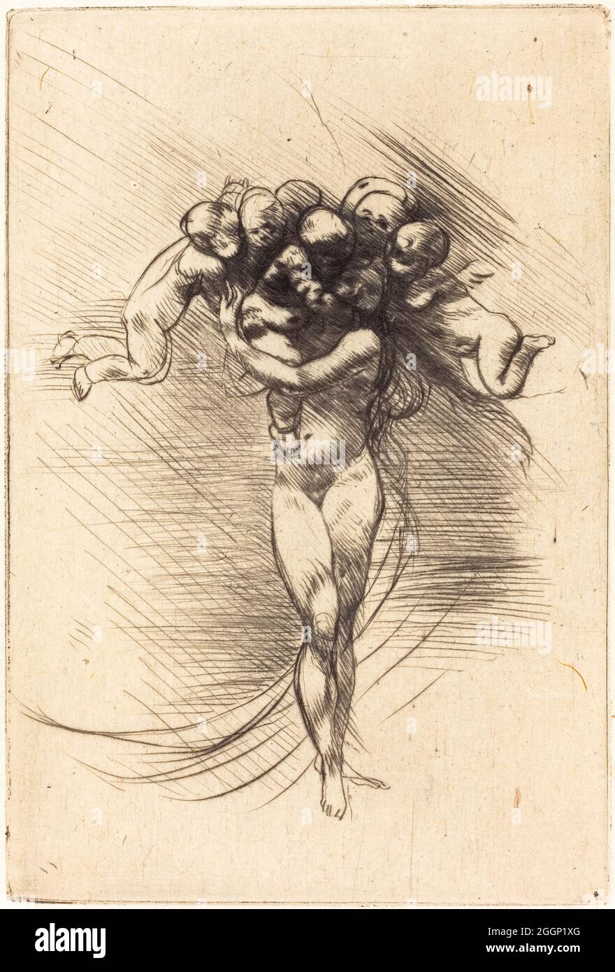 Auguste Rodin, Allegorie des Frühlings, Trockenpunkt, 1882-1888 Stockfoto