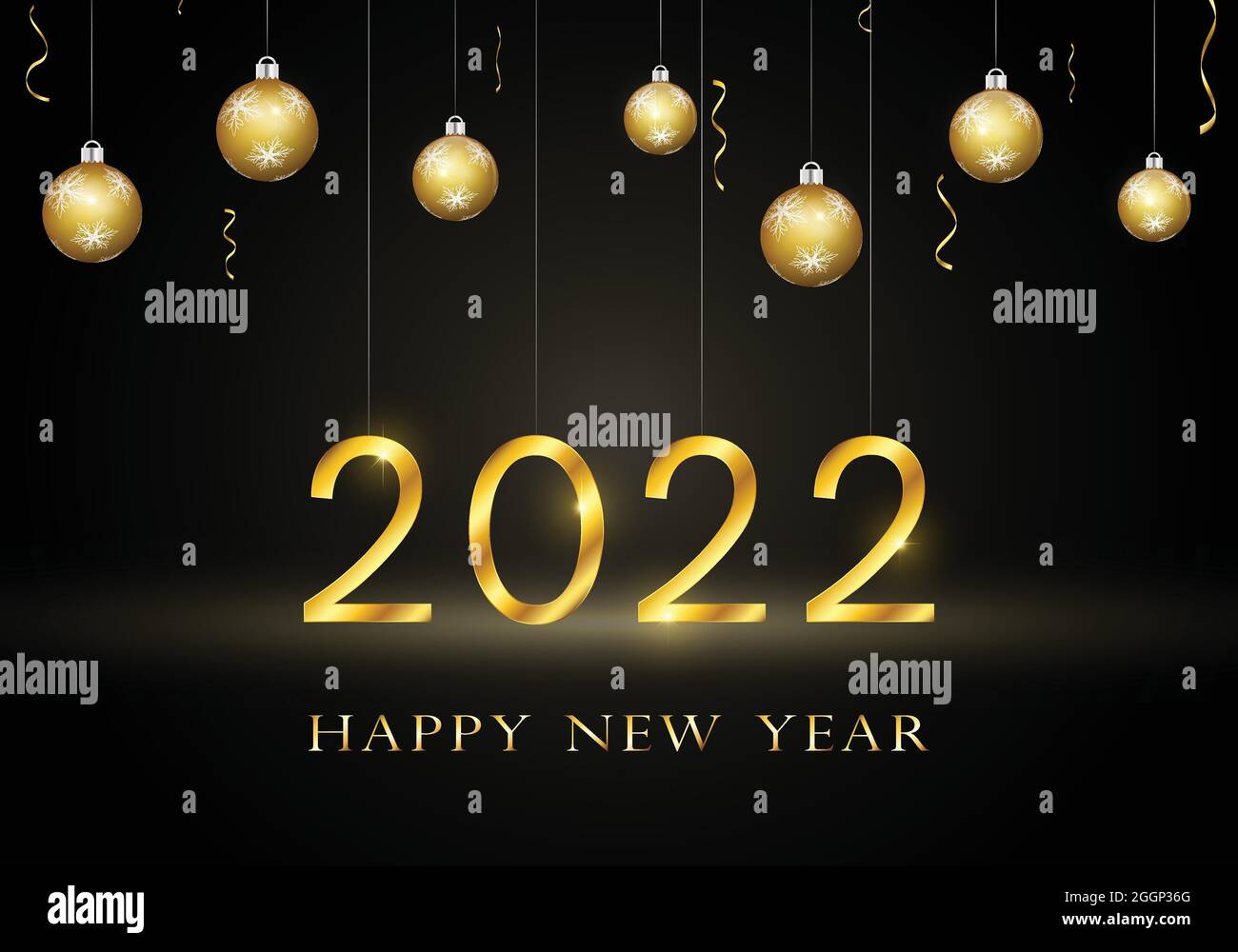 2022 Happy New Year Hintergrund mit goldenem Text. Stock Vektor