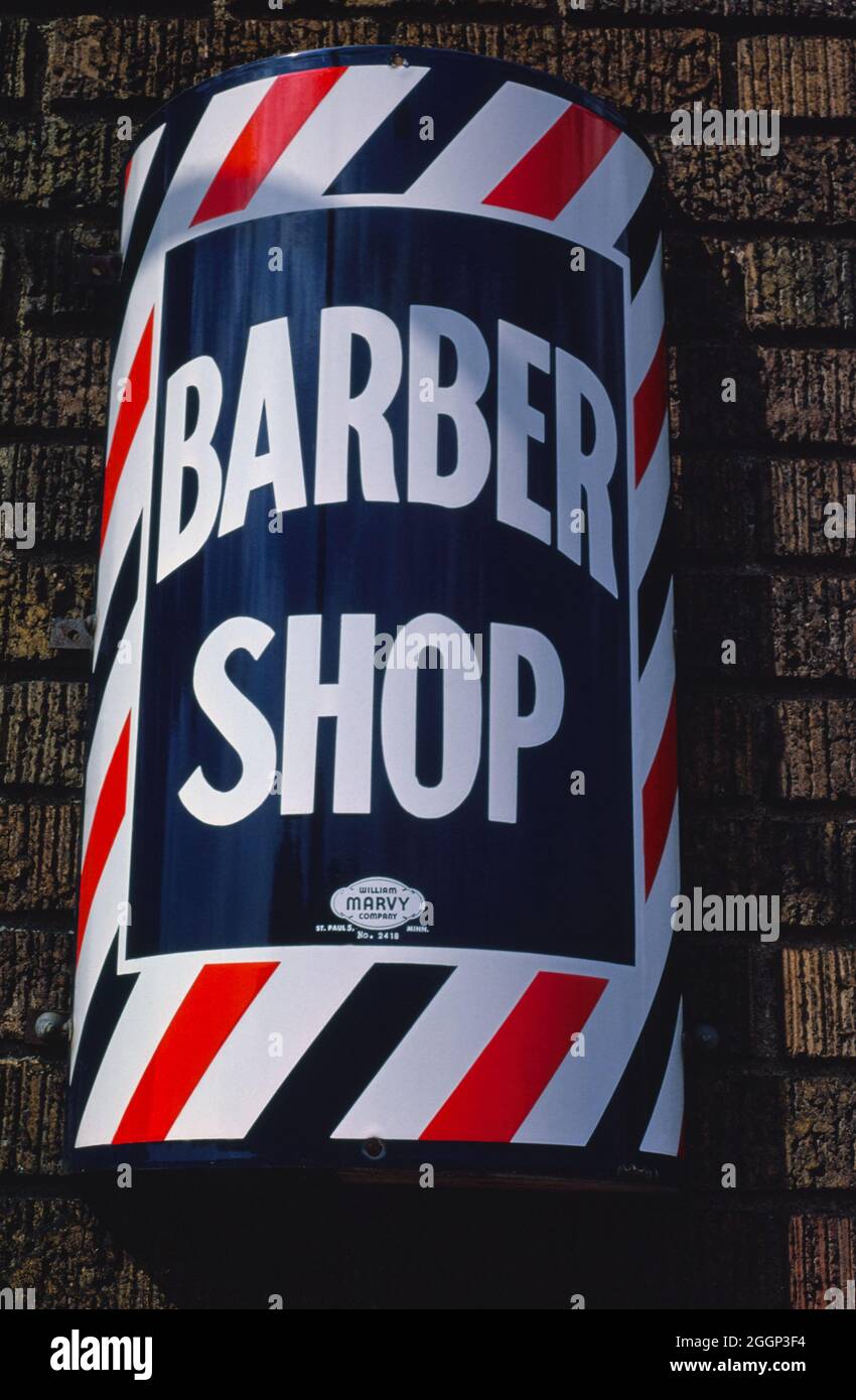 Barbier-Schild (hergestellt von der Marvy Company), University Avenue, Minneapolis, Minnesota, USA, 1980-1990 Stockfoto
