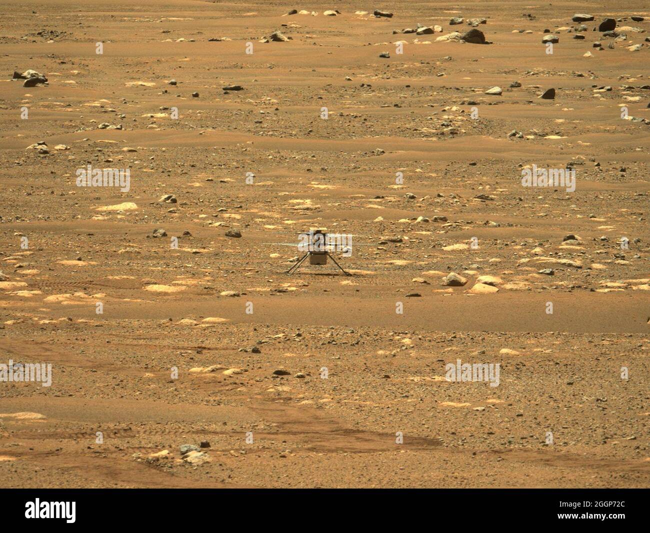 Der Ingenuity-Hubschrauber auf der Oberfläche des Mars am 19. April 2021. Stockfoto