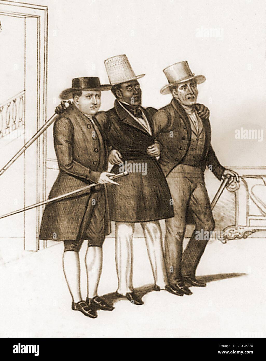David Ruggles (1810-1849) war ein afroamerikanischer Abolitionist in New York, der flüchtigen Sklaven, darunter Frederick Douglass, half, freie Staaten zu erreichen. Er war Drucker und Journalist in New York City im Jahr 1830s und eröffnete die erste schwarze Buchhandlung in den Vereinigten Staaten. Detail einer Lithographie mit dem Titel die enttäuschten Abolitionisten, von Edward Williams Clay (1799-1857), um 1838. David Ruggles kann in der Mitte gesehen werden. Stockfoto
