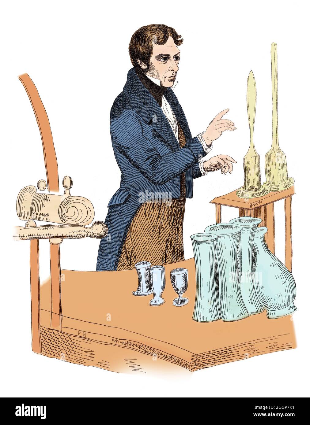 Michael Faraday (1791-1867) war ein englischer Chemiker und Physiker, der zu den Bereichen Elektromagnetismus und Elektrochemie beitrug. Stockfoto