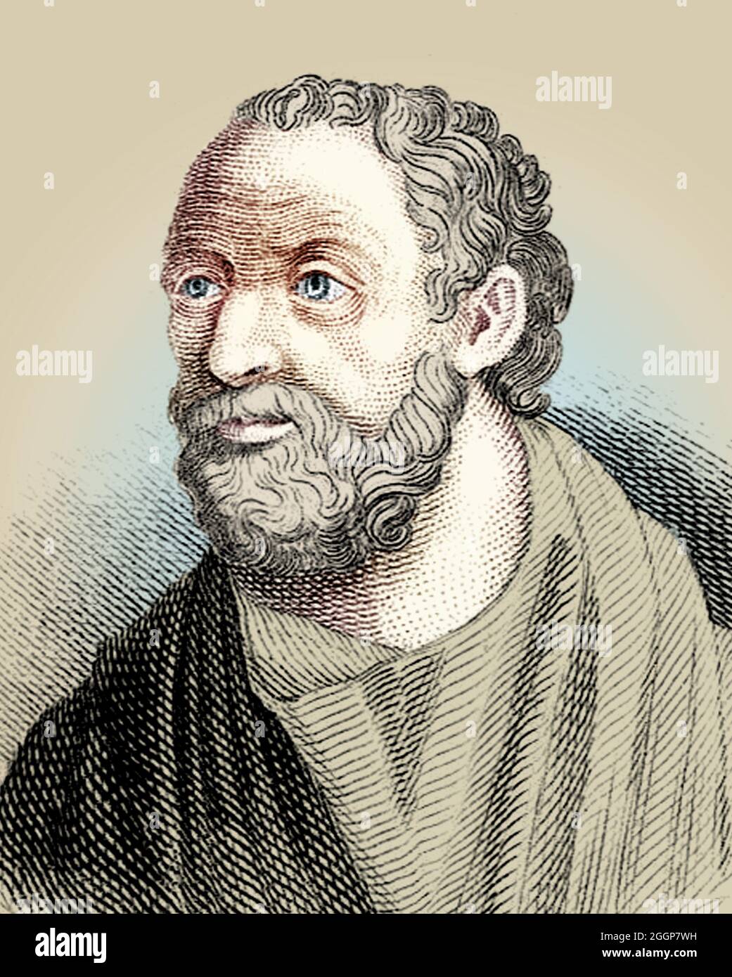 Kolorierte Illustration des griechischen Philosophen Carneades (214/3 - 129/8 v. Chr.). Stockfoto