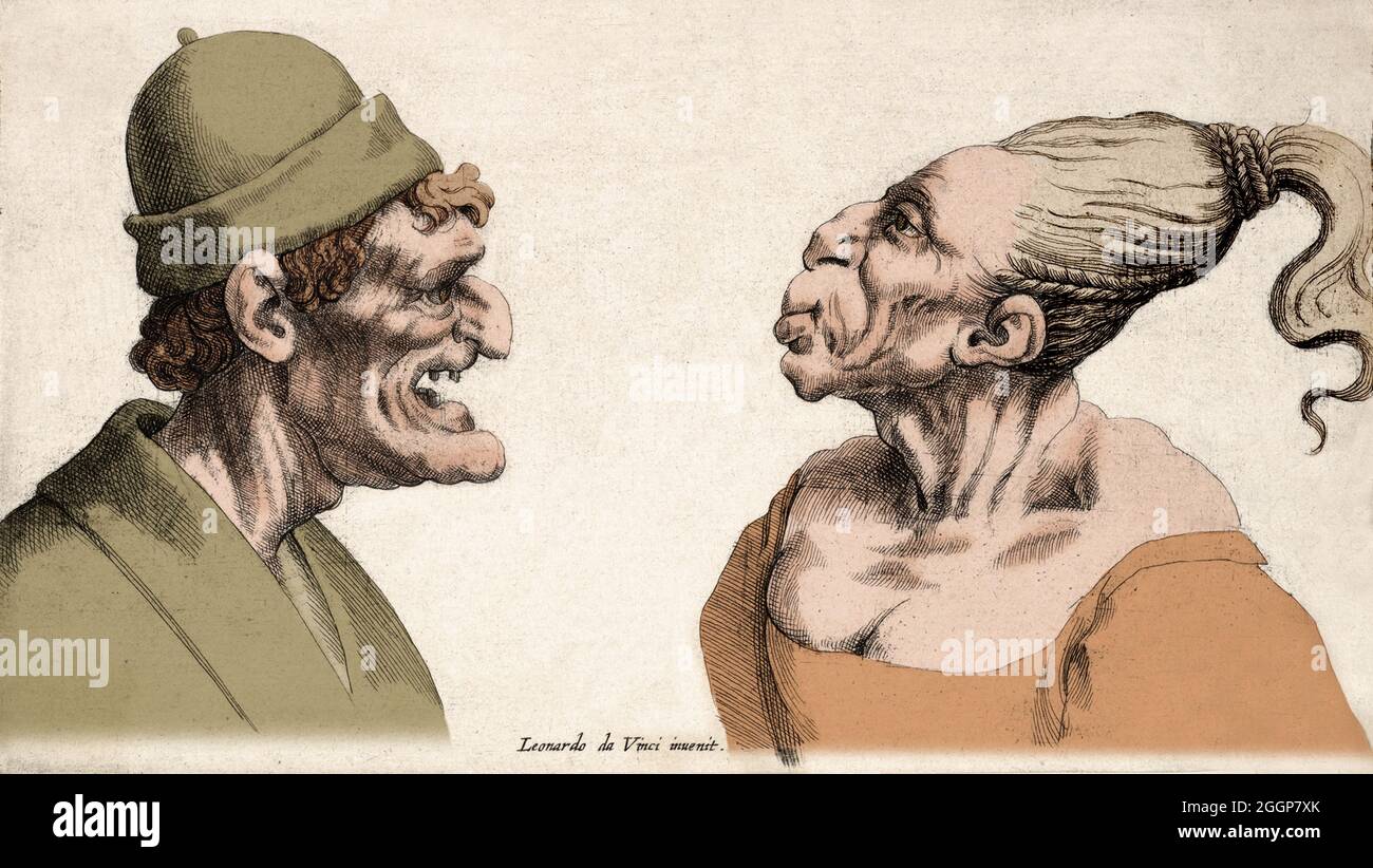 Zwei verformte Köpfe einander gegenüber, ca. 1645‚Äì50. Stockfoto