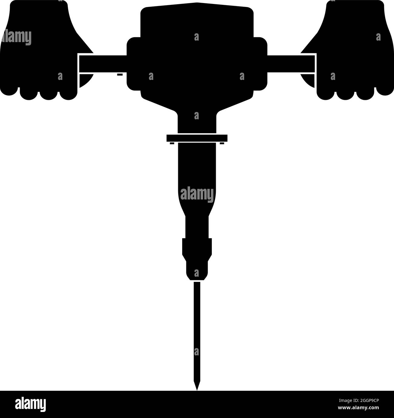 Presshammer in der Hand hält Elektrowerkzeug Verwenden Sie Arm mit elektrischen Instrument Symbol schwarze Farbe Vektor Illustration flach Stil einfaches Bild Stock Vektor