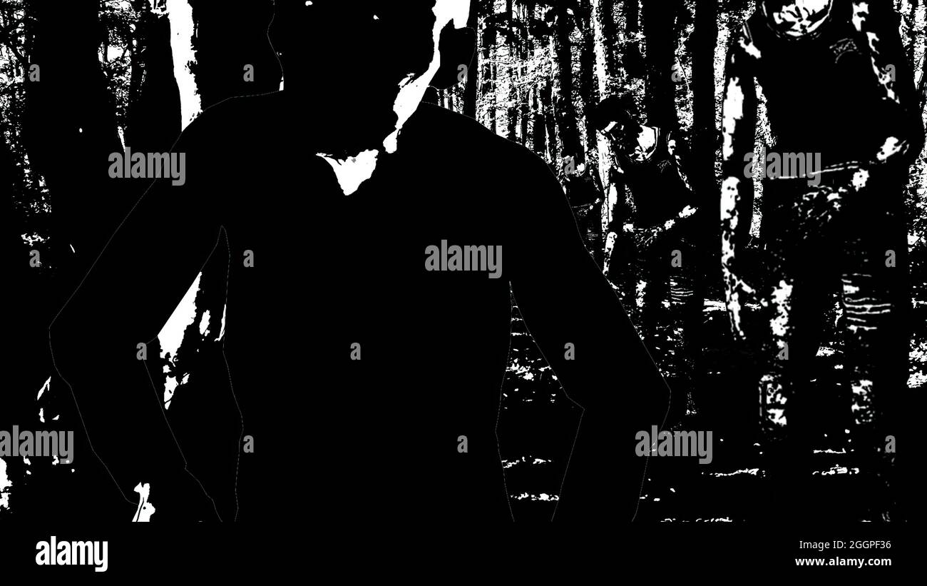 3d Illustration - Walking Zombie im Holz - schwarz & weiß Stockfoto