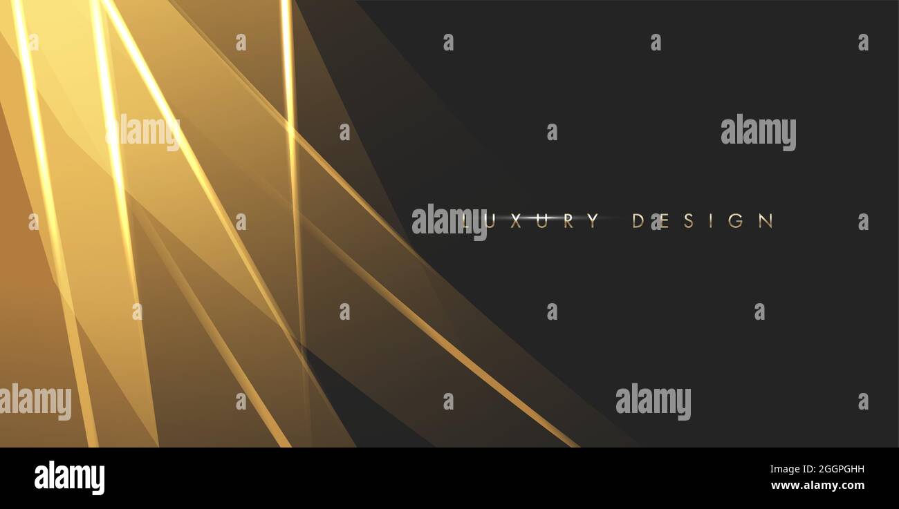 Abstrakter Hintergrund mit goldfarbenen transparenten Formen, die sich überlagern und eine dynamische Abdeckung auf dunklem Hintergrund schaffen Stock Vektor