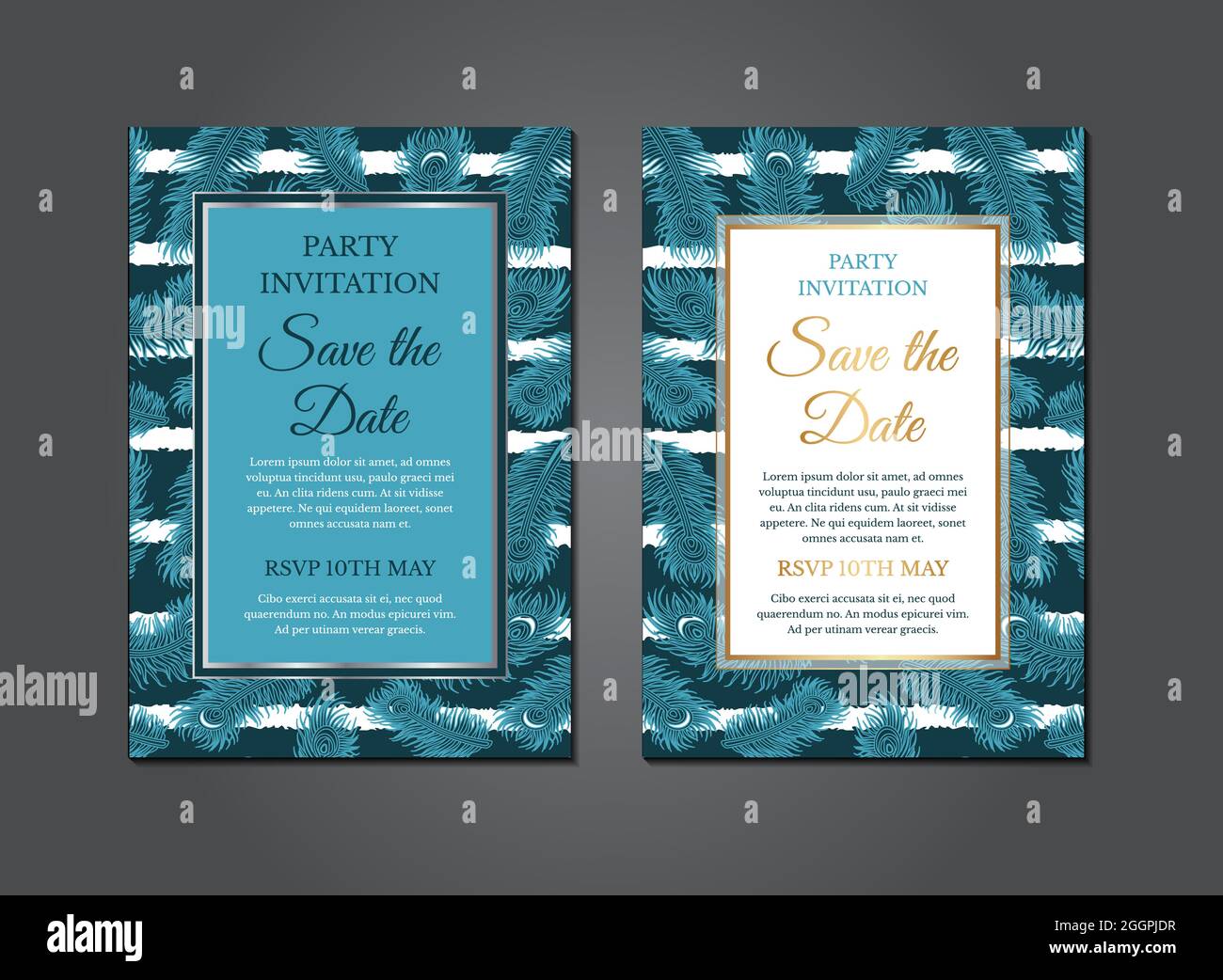 Teal Feather Modernes Einladungsdesign Stock Vektor