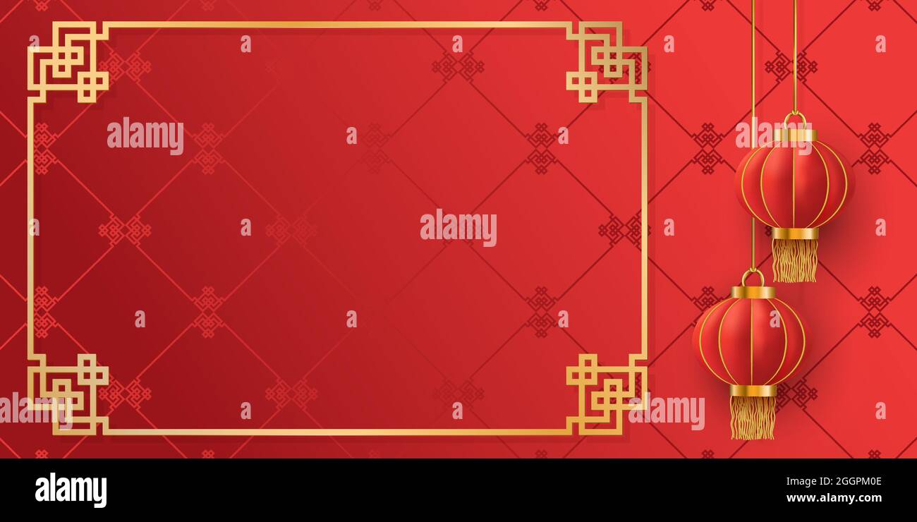 Chinesisches Neujahr. Hängende asiatische rot traditionelle realistische 3d Laterne auf rotem Hintergrund. Vorlage für Grußkarten, Flyer, Einladung, Plakate, broc Stock Vektor