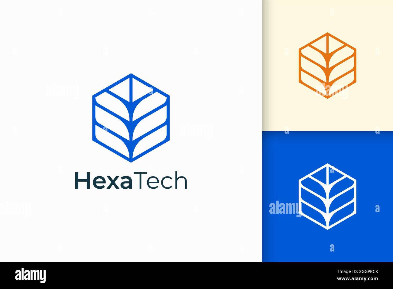 Technologie-Logo in blauer Farbe und moderner Geometrie-Form Stock Vektor